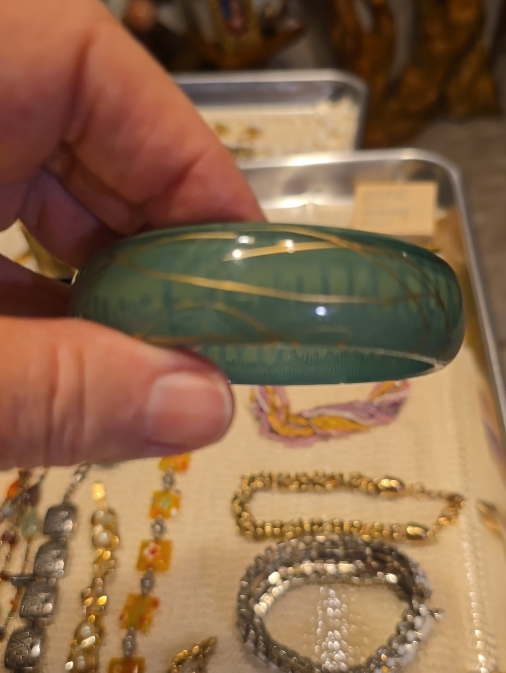 Vintage Baked Bakelite Sage Green Bangle